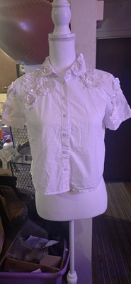 J Crew Collection Cropped button-up shirt floral appliqués Size 2