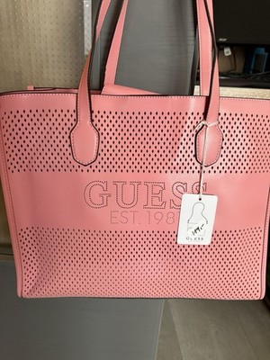 GUESS SET Tote Shopper Tasche Schultertasche KATEY Perf Hell Pink Rosa 2in1 NEU 