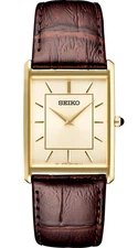 Seiko 27.9 mm Essentials Rectangular Quartz Dress Men's Watch (Gold Case)
