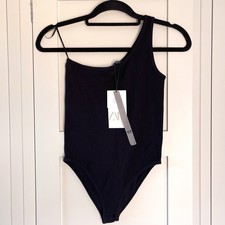 New Zara Black Limitless Contour Collection One Shoulder Ribbed Bodysuit M-L
