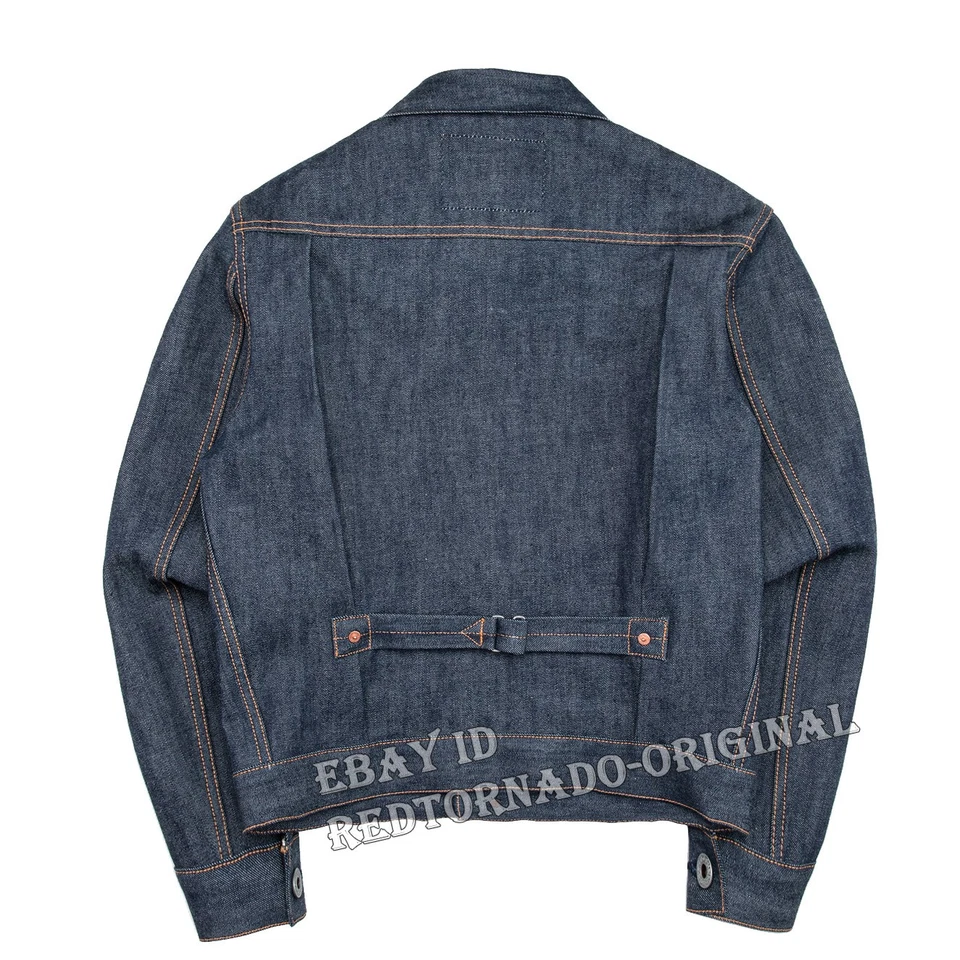 Red Tornado Men Raw Denim Jacket TYPE1 14OZ Cowboys Jean Cotton Motorcycle Coat - Image 2 of 4