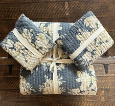 Pottery Barn Juliette Toile  Reversible Pick-Stitch F/Q Quilt & 2 Std Shams New!