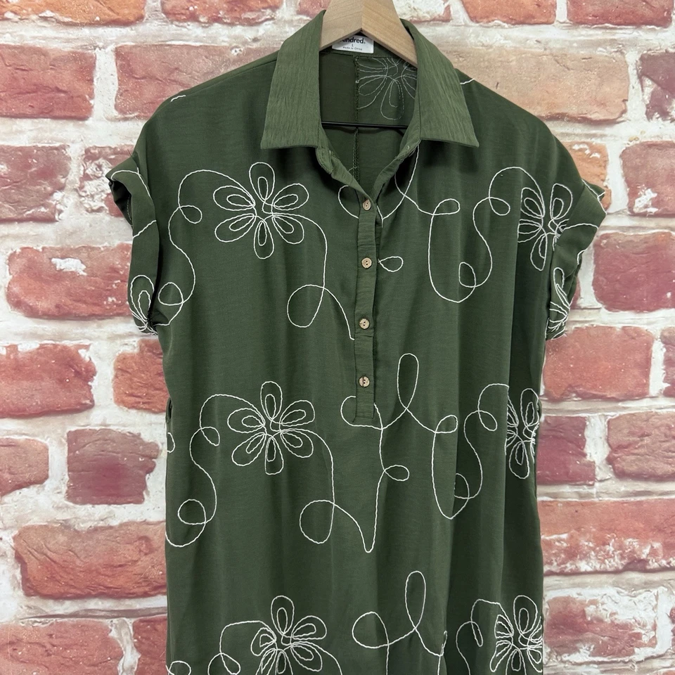 Anthropologie Kindred Dress Womens L Green White Embroidered Floral Casual Midi - Image 3 of 4