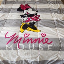 Disney Minnie Mouse Girls Twin 64 X 86 Gray Pink White Reversible Bed Comforter