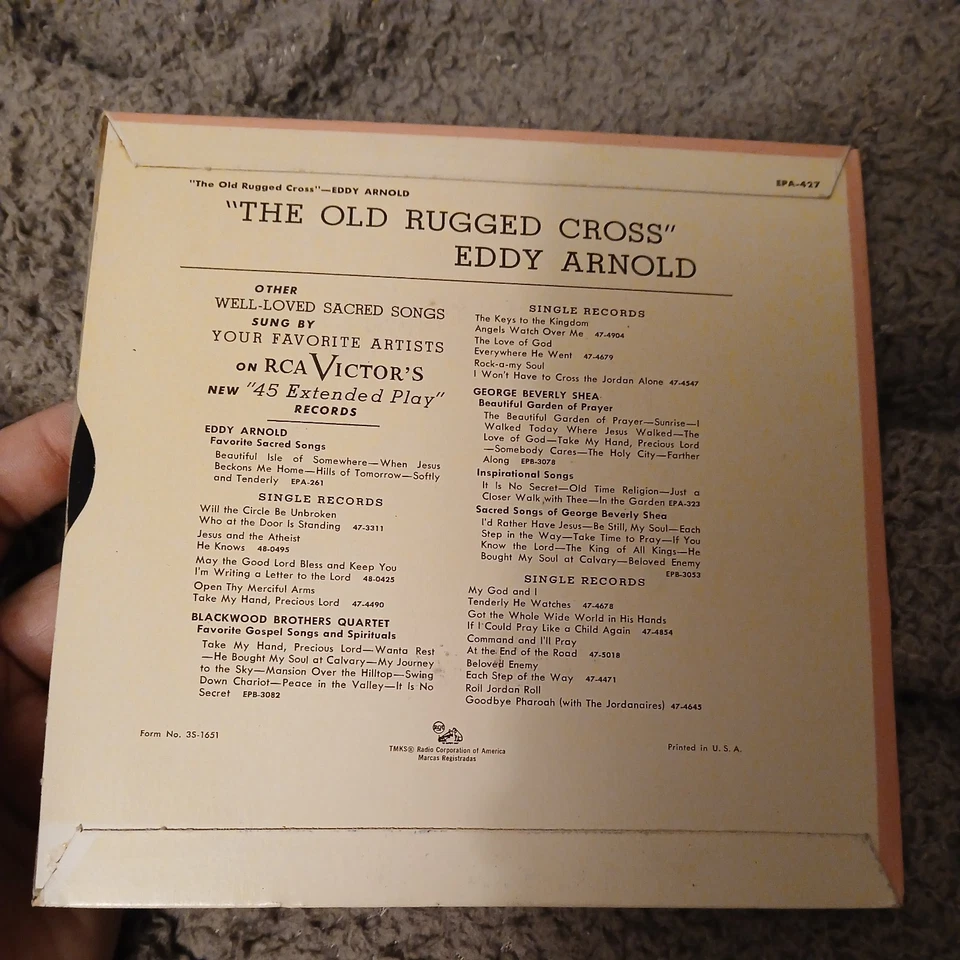 The Old Rugged Cross +3 by Eddy Arnold (RCA EPA-427) EP w/PS EX/EX - Image 2 of 2