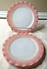 2 Vintage Hazel Atlas Milk Glass Pink Crinoline Ruffle Dinner Plates 8 7/8”