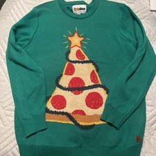 TIPSY ELVES PIZZA TREE UGLY CHRISTMAS SWEATER Unisex Youth Size Large