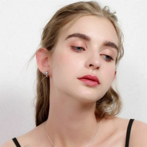 925 Sterling Silver Round Hoop Earrings Black Spinel Earring Studs Women Jewelry - Picture 2 of 12