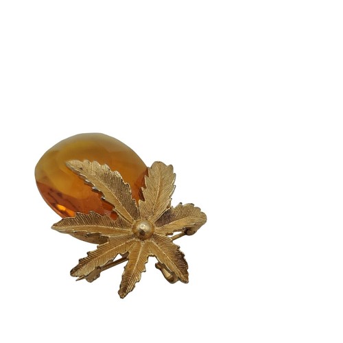 Great Vtg SARAH COVENTRY Large Amber Color Glass Stone Pineapple Brooch Pin - Picture 4 of 9