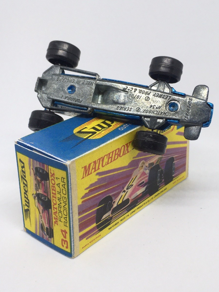 Vintage Lesney Matchbox 34 Formula 1 Racing Car In Blue