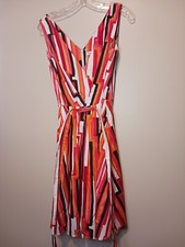 Womens Calvin Klein Striped Belted Mid Length Dress Size 4