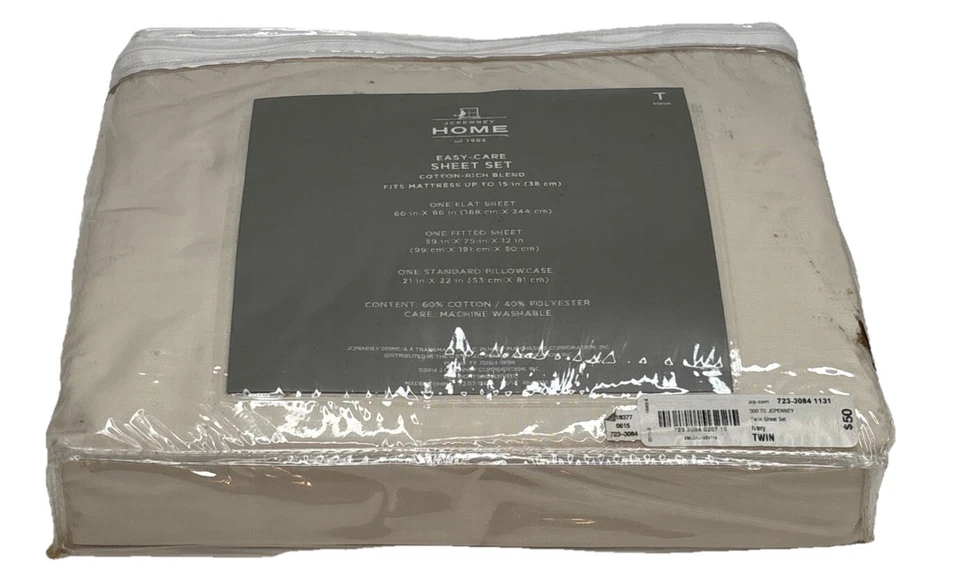 Juego de sábanas JC Penny Home Collection tamaño doble marfil funda de almohada superior ajustada Foto 2 de 4