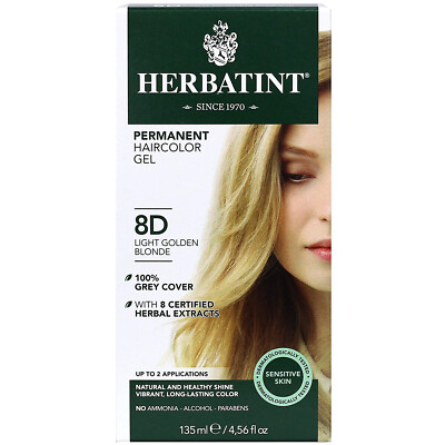 Herbatint Herbal Hair Color Permanent Gel 8D Light Golden Blonde, 4.5 Ounce