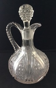 Vintage Ornate Crystal Cut Glass Cruet Decanter with Stopper, 6" tall