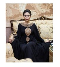 Black georgette zari work embroidered kaftan dress