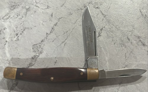 Vintage Sears Craftsman 2 Blade Pocketknife, USA Made, Wood/brass, Used