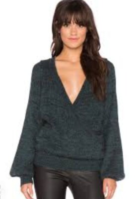 Free People Green Sweater Karina Faux Wrap Pullover XS (Runs big) Pristine  Cond
