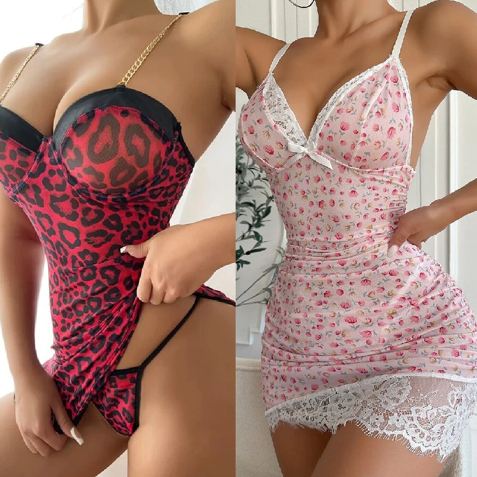 Sexy-Lencería para mujer Babydoll de encaje Ropa interior Prendas para dormir Tanga Prendas para dormir Vestido Foto 4 de 4