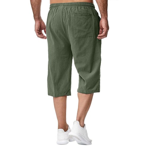 Pantalones Cortos de Carga Para Hombre Algodón Lino Cintura Elástica 3/4 Longitud Capri Cortos - Imagen 14 de 31