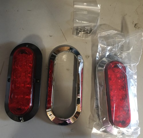 4pcs 6" Chrome Oval Trailer Truck Red 10 LED Surface Mount Stop Turn Tail Lights - Picture 2 of 4