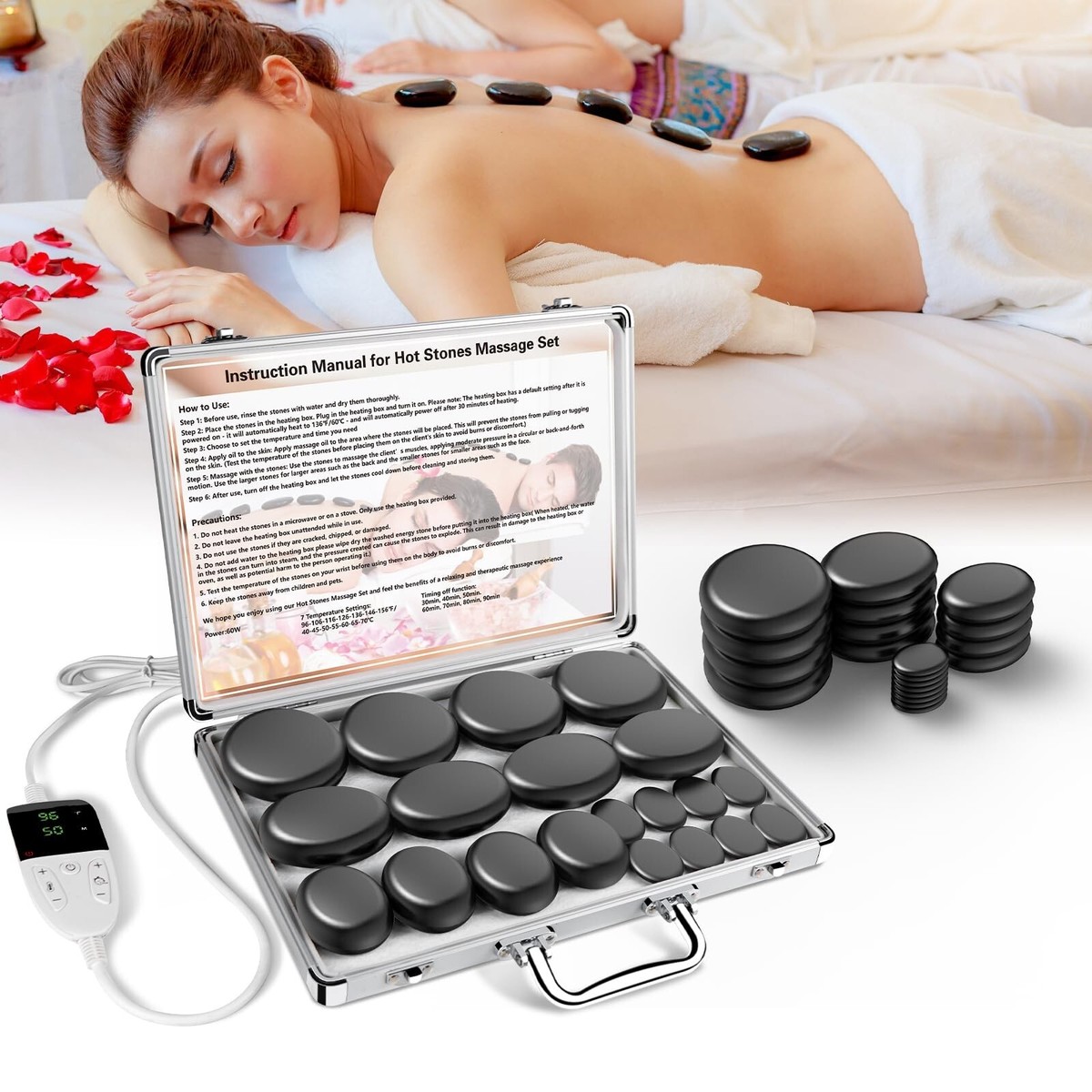 AICNLY Hot Stones Massage Set with Temperature Adjustment-20 Pcs