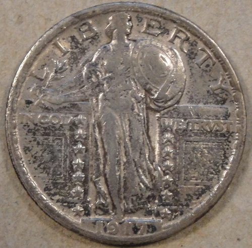 1917 Type 2 Standing Liberty Quarter 25c Nearly XF