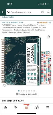 Planberry Large Weekly Planner Hourly Schedule Edition; Dark Green; Undated