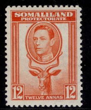 SOMALILAND PROTECTORATE GVI SG100, 12 red-orange, M MINT. Cat £20.