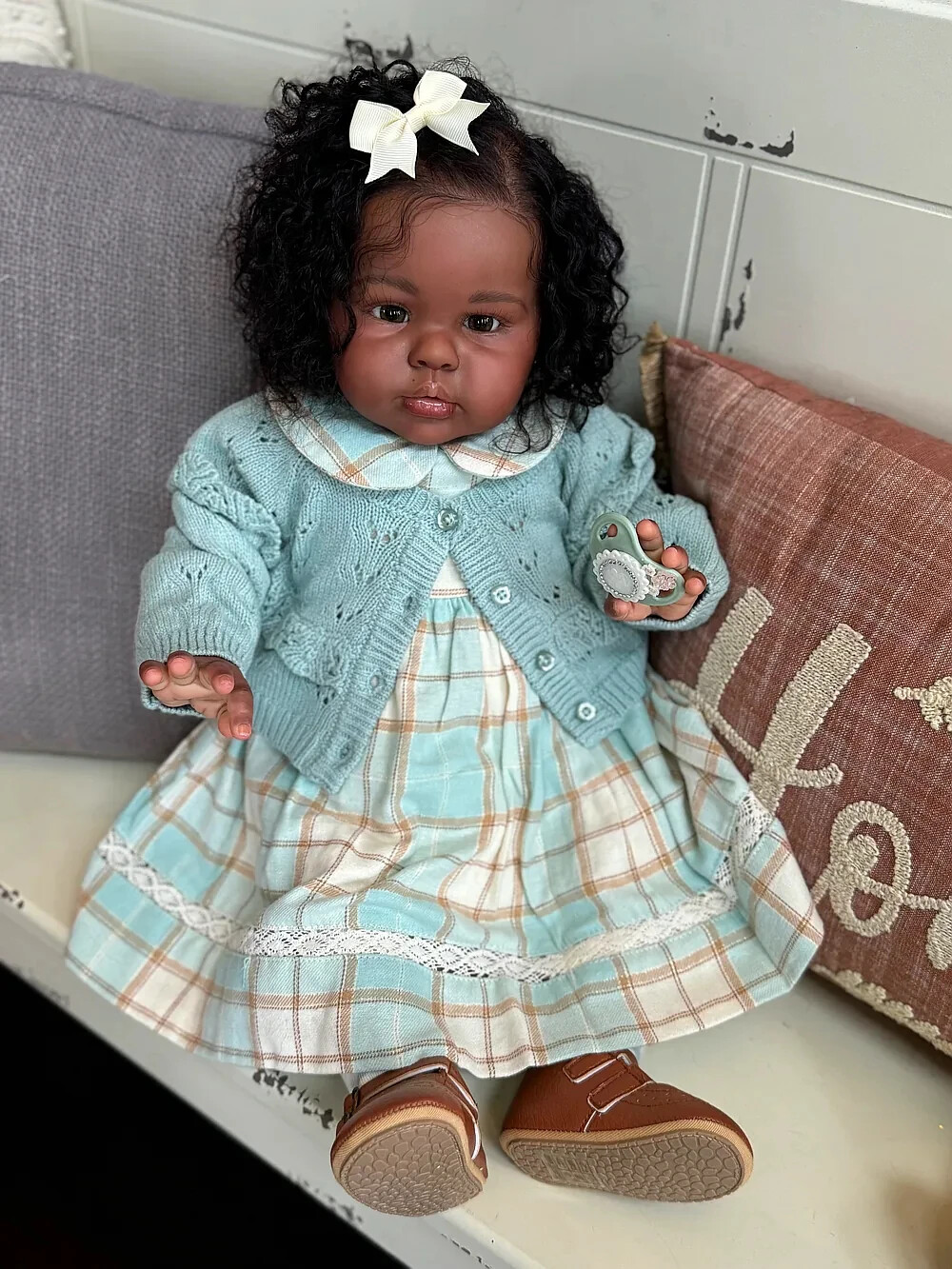 22in African Girl Reborn Baby Doll With Hand-Rooted Hair Dar