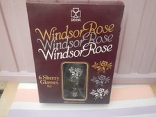 VINTAGE DEMA GLASS SET OF 6 WINDSOR ROSE SHERRY GLASSES NEW SEALED