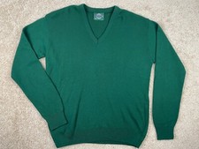 Vintage Jantzen Pullover Sweater Men's Large Made in USA Knit V Neck Green