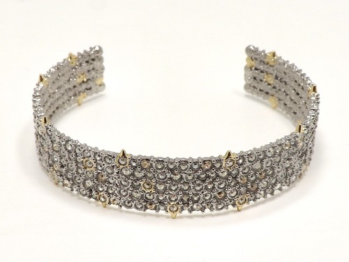 ALEXIS BITTAR SILVER PAVE CRYSTAL LACE OPEN CUFF BRACELET