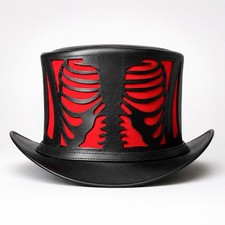 Gothic Leather Top Hat Red Skeleton Steampunk Costume Western Festival Cap