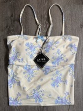 Zaful Forever Young Swimsuit Top Size L Large Cream Blue Floral NWT