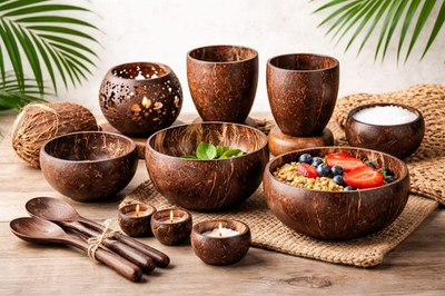 #ad #ad Handmade Coconut Shell Bowl Set of 5 – Natural Eco Friendly Kitchen Decor Rusti $18.99