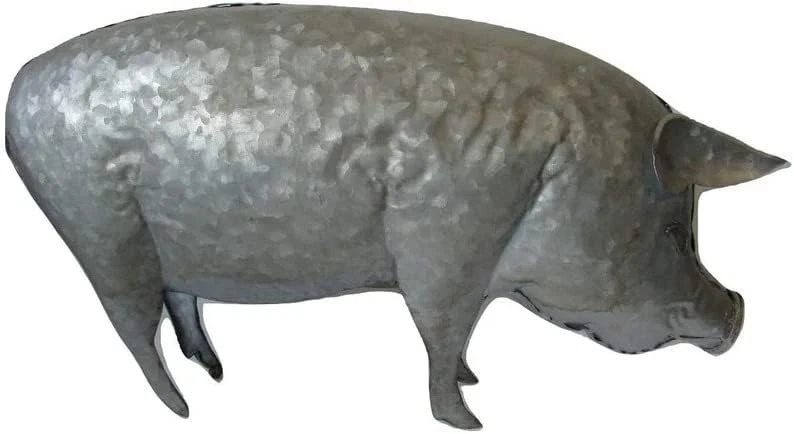 Estatua de cerdo de metal galvanizado de 17 pulgadas aspecto rústico primavera decoración de hogar o jardín Foto 2 de 4