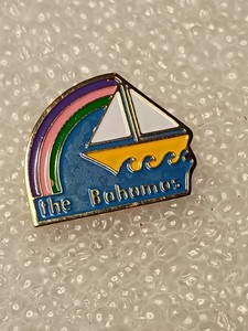 Vintage The Bahamas Enamel Souvenir Pin Sailboat Ocean And Rainbow