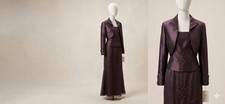 Jovani New York vintage Y2K 3pc Formal Purple Satin Silk/Wool Beaded Dress