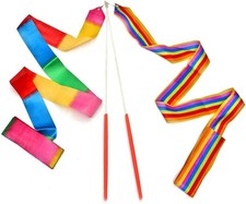 Dance Ribbons Rainbow Streamers Rhythmic Gymnastics Ribbon Baton 2pc