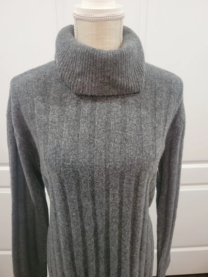 Vestido Suéter LOFT Acanalado Midi Cuello Alto Para Mujer Talla Mediana Gris Mezcla de Lana Foto 4 de 4