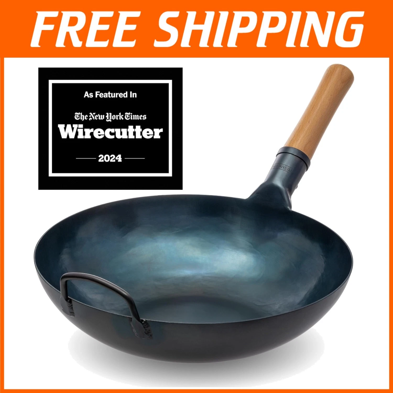 Traditional 13.5” Blue Carbon Steel Wok - Perfect for Indoor & Outdoor Cooking