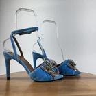 New Womens Kurt Geiger Kensington Blue Rhineston Bow Heeled Sandals Size 39 NWOB