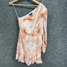 Express Mini Dress Women XS Beige Colorblock Short One Shoulder Long Sleeve