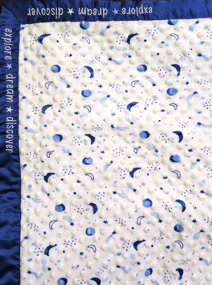 Manta bebé recién nacido estrella luna espacio borde satinado azul marino Discover Dream Dot Foto 2 de 4