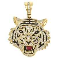 "10K Gelbgold AnhäNger Rund Diamant 3D Tiger Face Herren Charm 1.70\" 1.65 Ct"