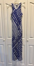 Guess by Marciano Silky Tipton Tribal Maxi Dress Electric Blue/white Women’s S