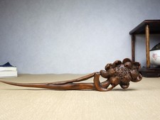 Chinese Antique Boxwood Wooden Carved Exquisite Statue Hairpin Hair Accessories