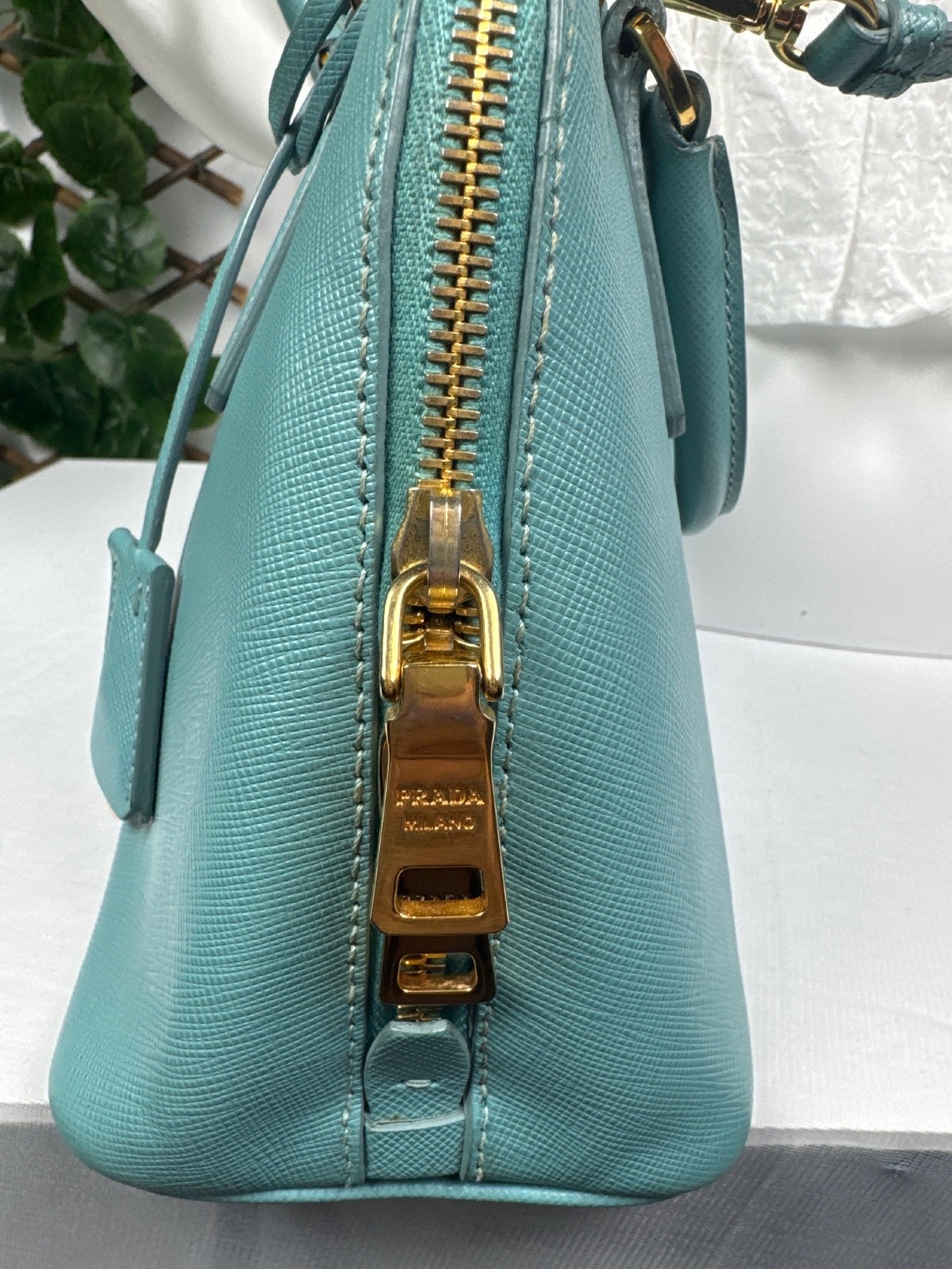 Prada Saffiano Lux Leather Satchel Bag in Turquoise image 5