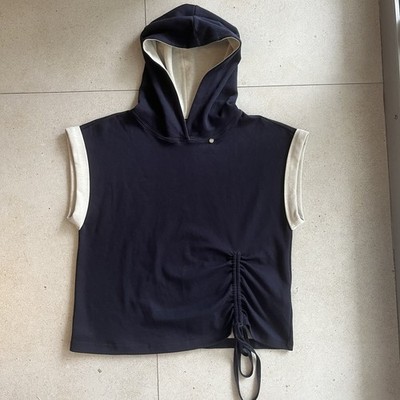 Rich Radi Qs Ruched Sleeveless Hoodie Women SZ S Navy Retro Grunge Sporty Lounge