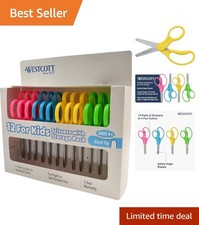 School Left and Right Handed Kids Scissors, 5" Blunt, Pack of 12, Assorted